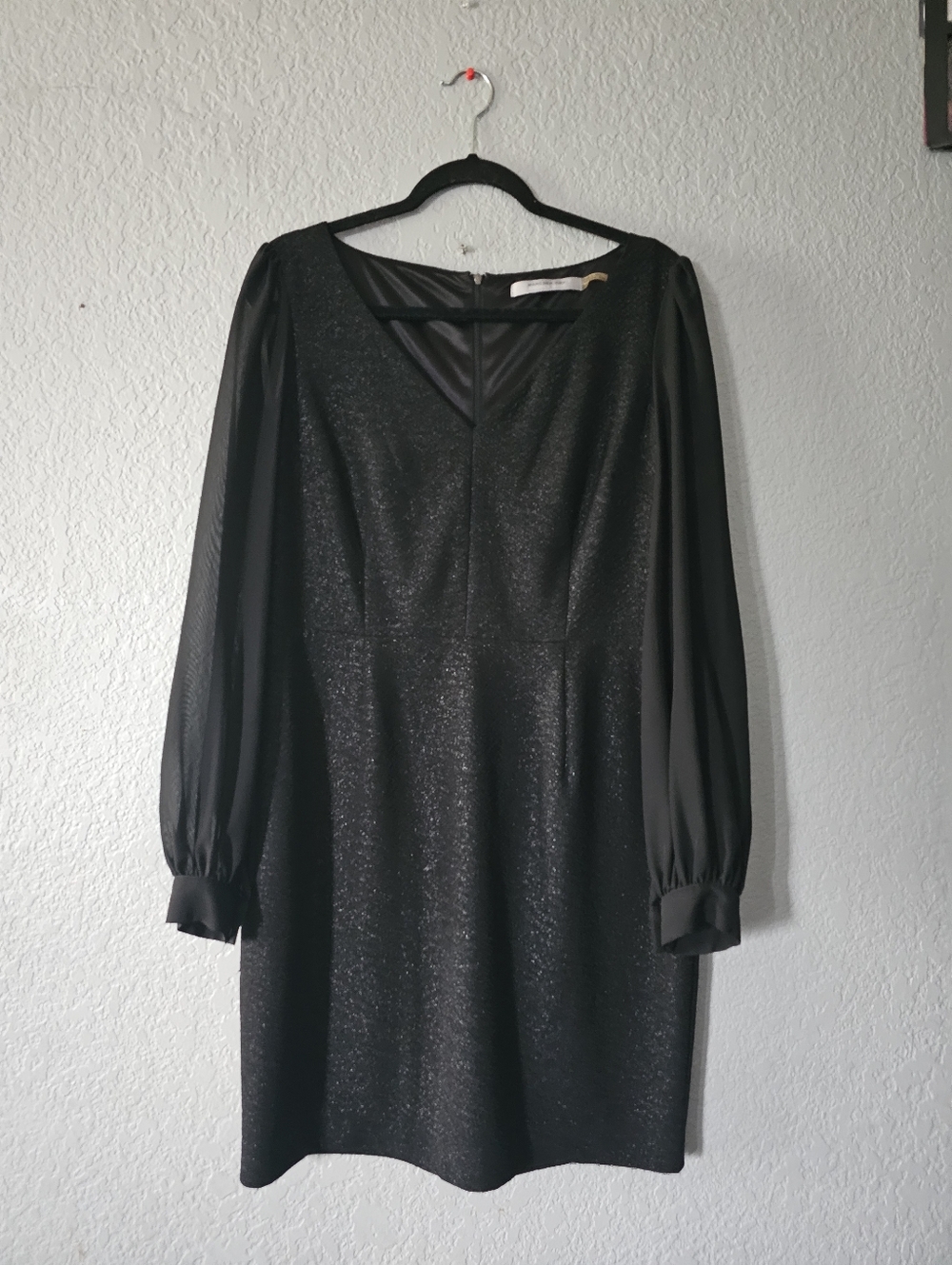 Marc New York Black Long-Sleeve Shimmer V-Neck Dress